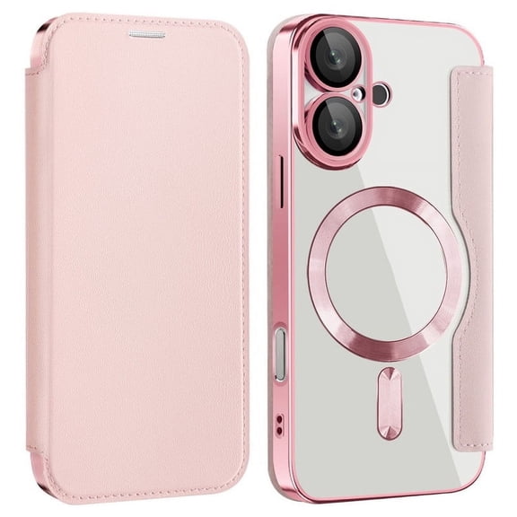 Havilah For iPhone 16 Shield Case for Apple 16 Compatible With Magsafe RFID Anti-theft Leather iPhone 16 Case(Pink)