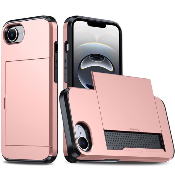 Havilah For iPhone 16e Shockproof Armor Phone Case For iPhone 16e Case Cover with Card Slot(Rose Gold)