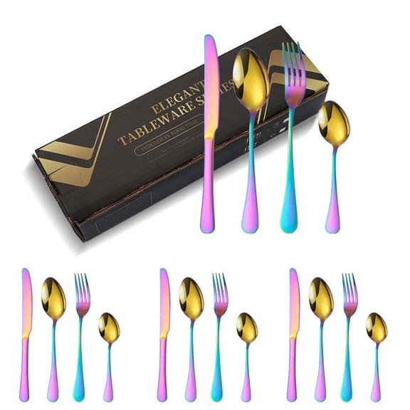 Havilah Gold-Plated Stainless Steel Cutlery Set, Colorful, 16pcs