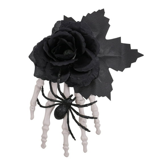 Havilah Halloween Hair Clips – Black Rose Skull Claw Hair Clip, Gothic Spider Skeleton Hand Style