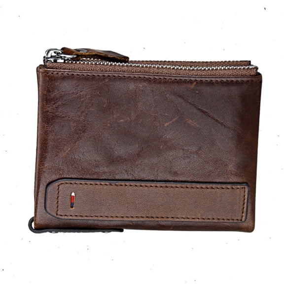Havilah Men’s Wallet Crazy Texture Dual Zipper Short Style Card Holder RFID Blocking Wallet Coffee