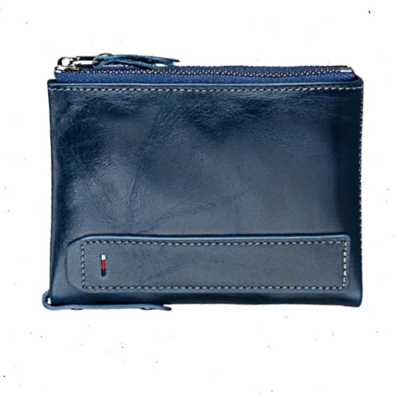 Havilah Men’s Wallet Leather Crazy Dual Zipper Short Style Card Holder Blue