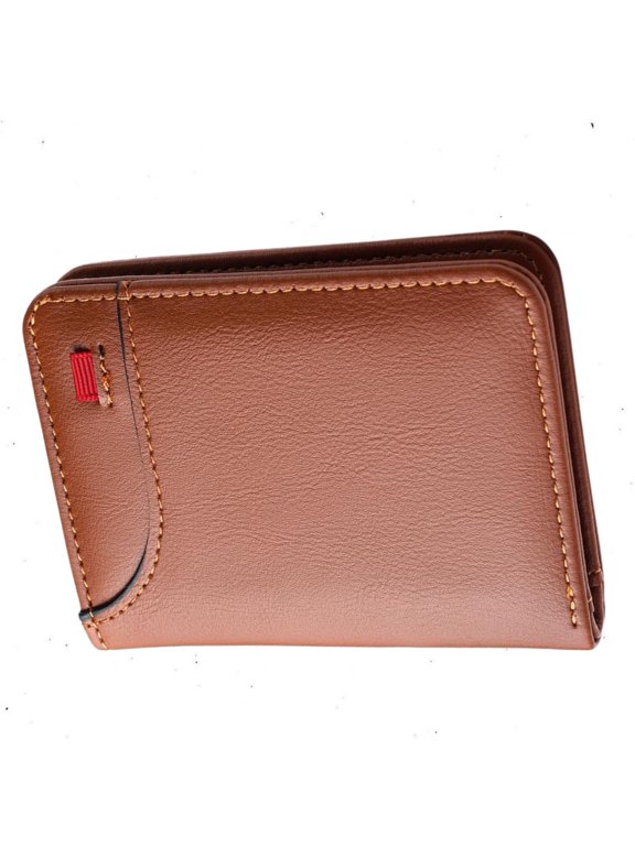 Men’s Wallet Multi-Position Vertical ID Card Holder Mini Purse Brown-Wave Texture