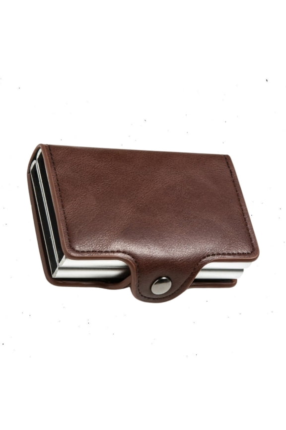 Mens Wallet Automatic Pop-up Metal Card Holder RFID Wallet Coffee