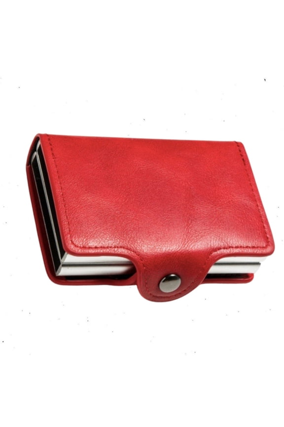 Mens Wallet Automatic Pop-up Metal Card Holder RFID Wallet Red