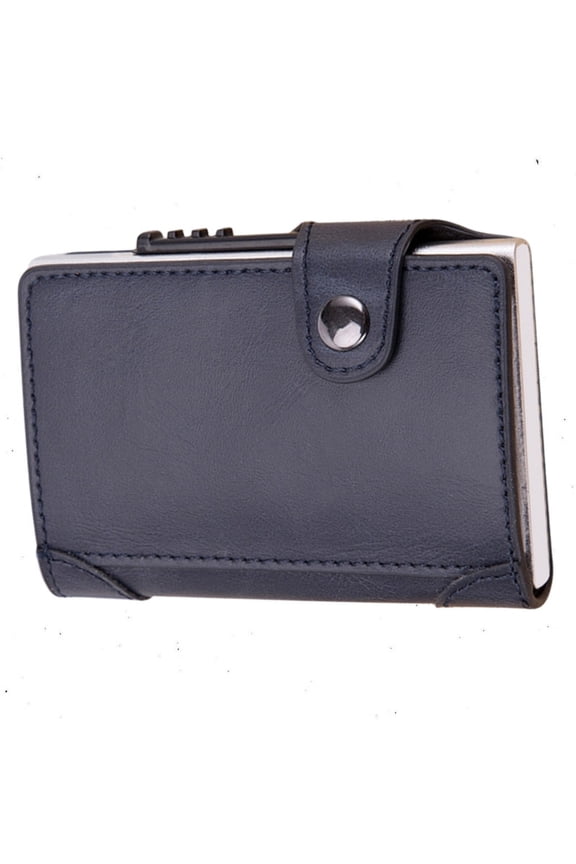 Mens Wallet Automatically Pop-up Anti-Magnetic PU Leather Wallet with Card Slots Blue