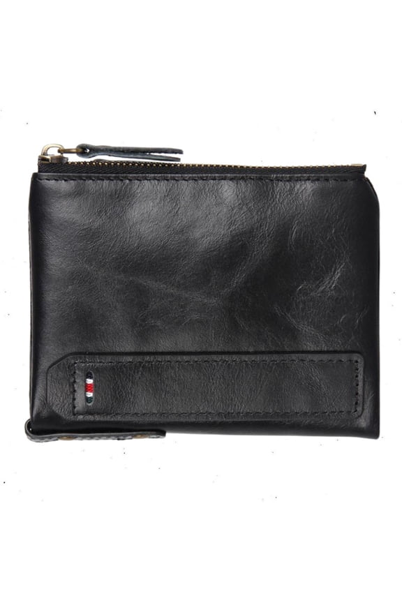 Mens Wallet Leather RFID Double-Zipper Billfold Black