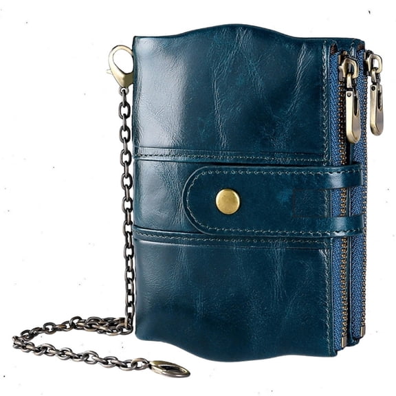 Havilah Mens Wallet Leather Zipper Buckle Anti-Magnetic Wallet with Card Slots & Shoulder Strap Blue