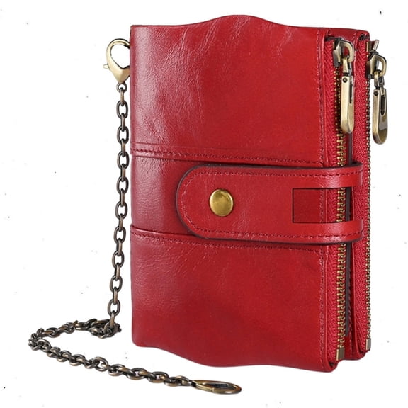 Havilah Mens Wallet Leather Zipper Buckle Anti-Magnetic Wallet with Card Slots & Shoulder Strap Red