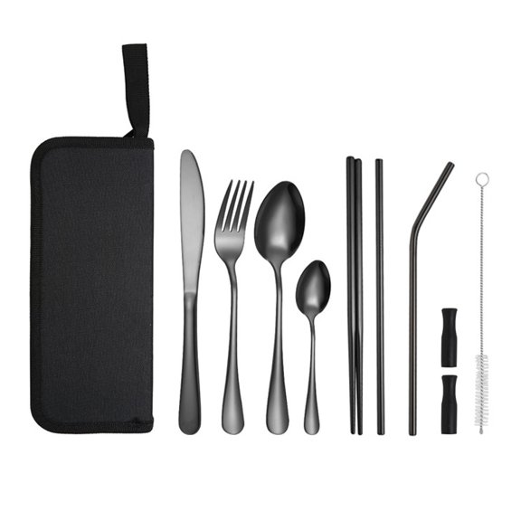 Havilah Portable Picnic Stainless Steel Cutlery Set, A Model Black