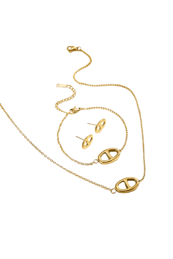 Women's Jewelry Set Gold Plated Stainless Steel Link Chain All-Match Dripping Thick Necklace Bracelet And EarRings Trendy Fashion Accessories stylish jewellery