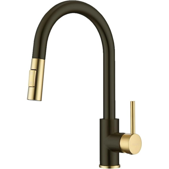 Havin Gold and Black Kitchen Faucet with Pull Down Sprayer, High Arc Stainless Steel Material, with cUPC Ceramic Cartridge,Without Deck Plate,Fit for 1 Hole Kitchen Sink or Laundry Sink