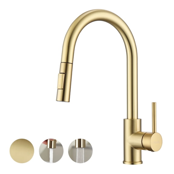 Havin Gold Kitchen Faucet with Pull Down Sprayer, High Arc Stainless Steel Material, with cUPC Ceramic Cartridge,Without Deck Plate,Fit for 1 Hole Kitchen Sink or Laundry Sink,Brushed Gold