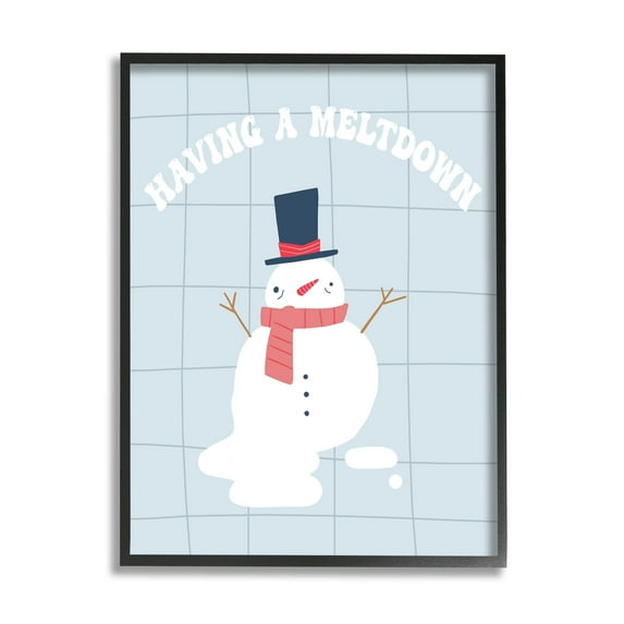 Having A Meltdown Funny Snowman Holiday Graphic Art Black Framed Art Print Wall Art