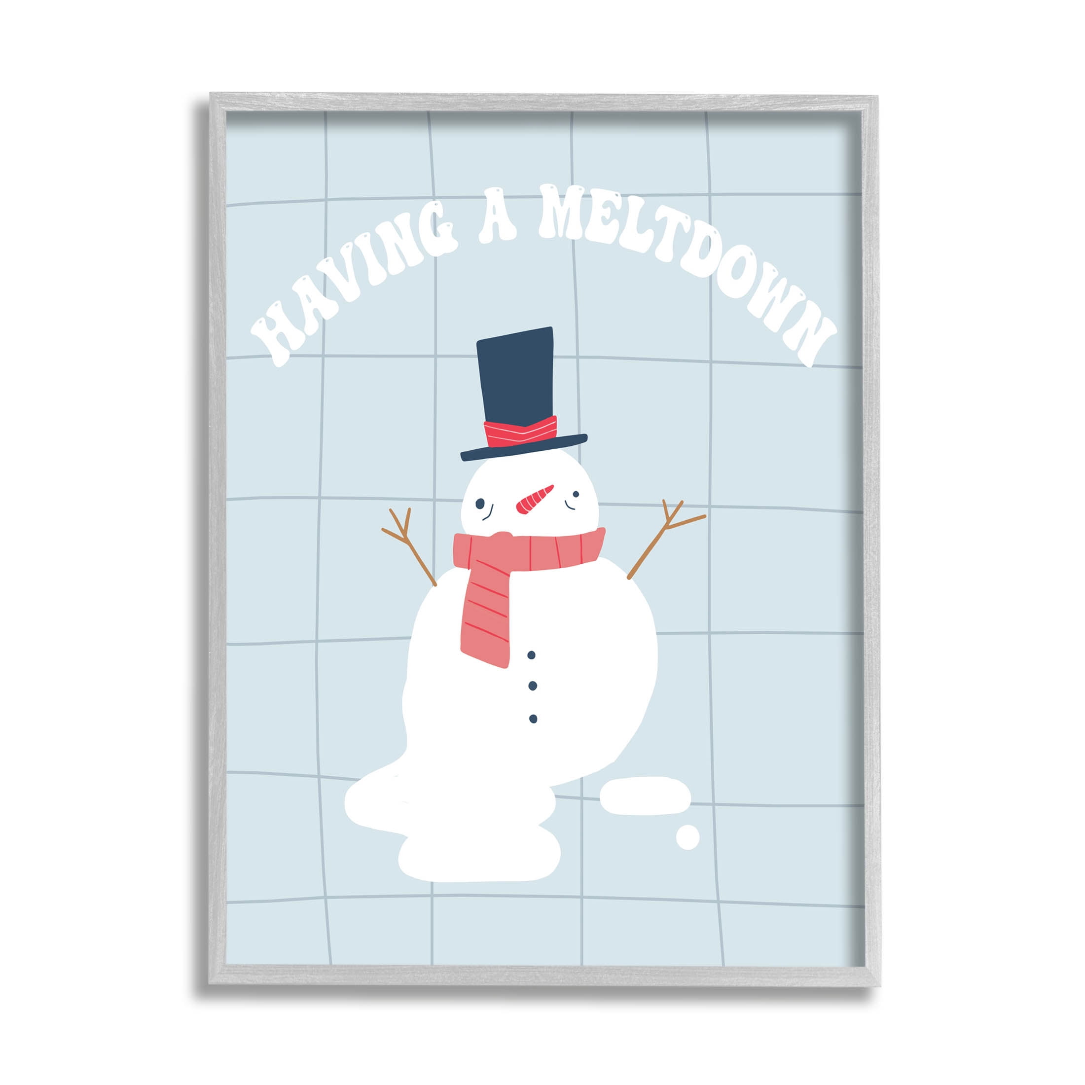 Having A Meltdown Funny Snowman Holiday Graphic Art Gray Framed Art Print Wall Art