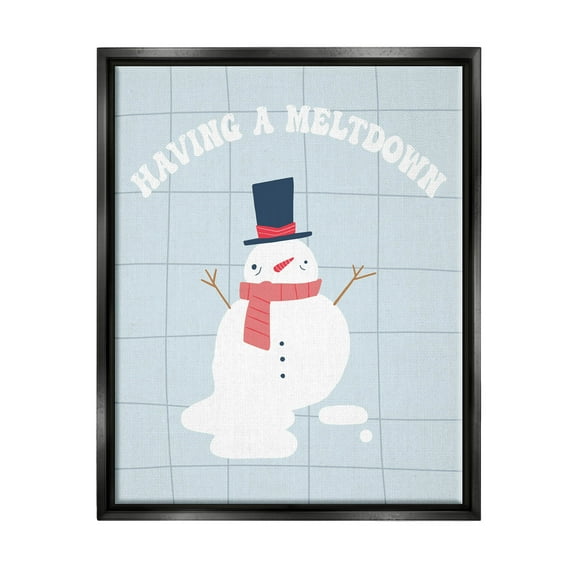 Having A Meltdown Funny Snowman Holiday Graphic Art Jet Black Framed Art Print Wall Art
