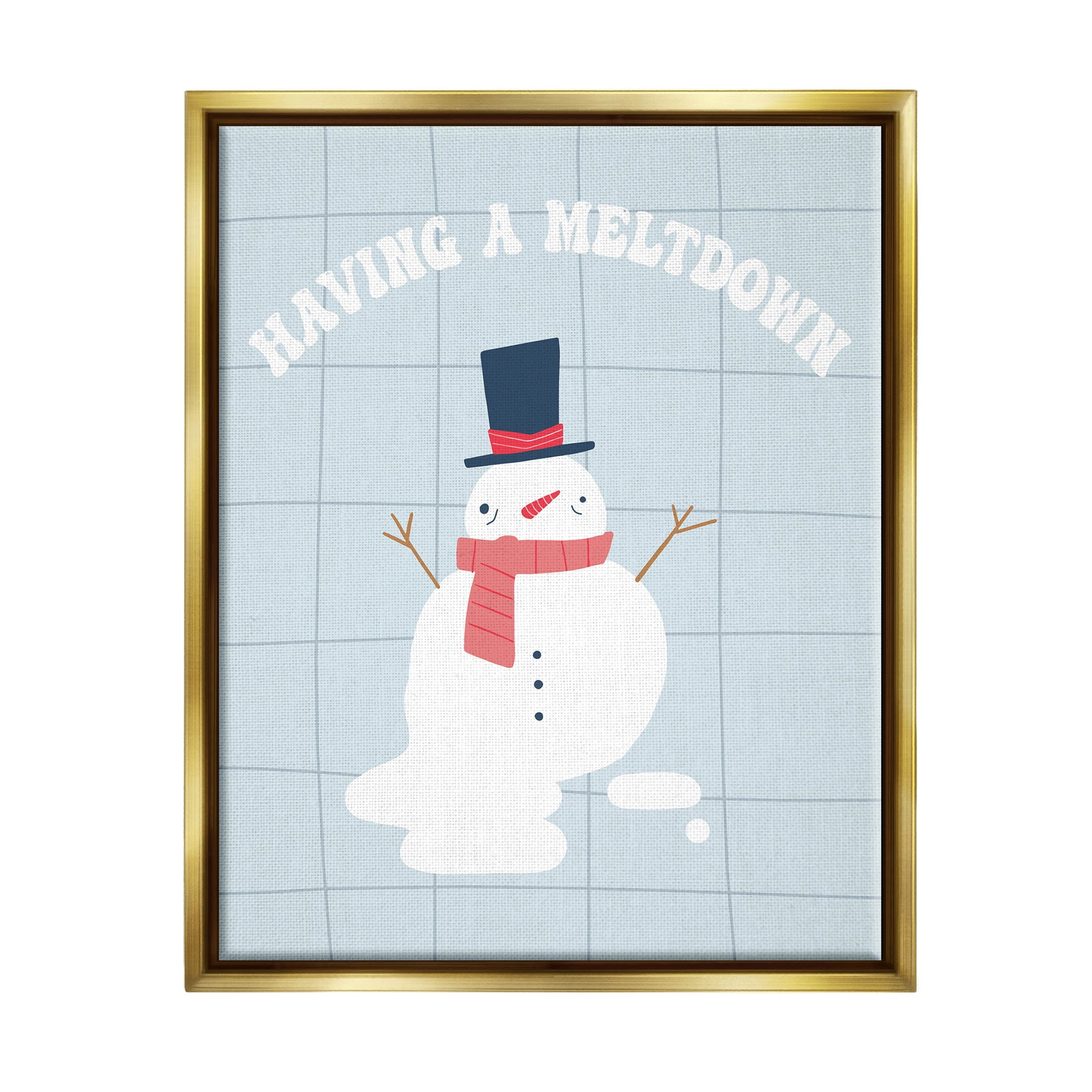 Having A Meltdown Funny Snowman Holiday Graphic Art Metallic Gold Framed Art Print Wall Art