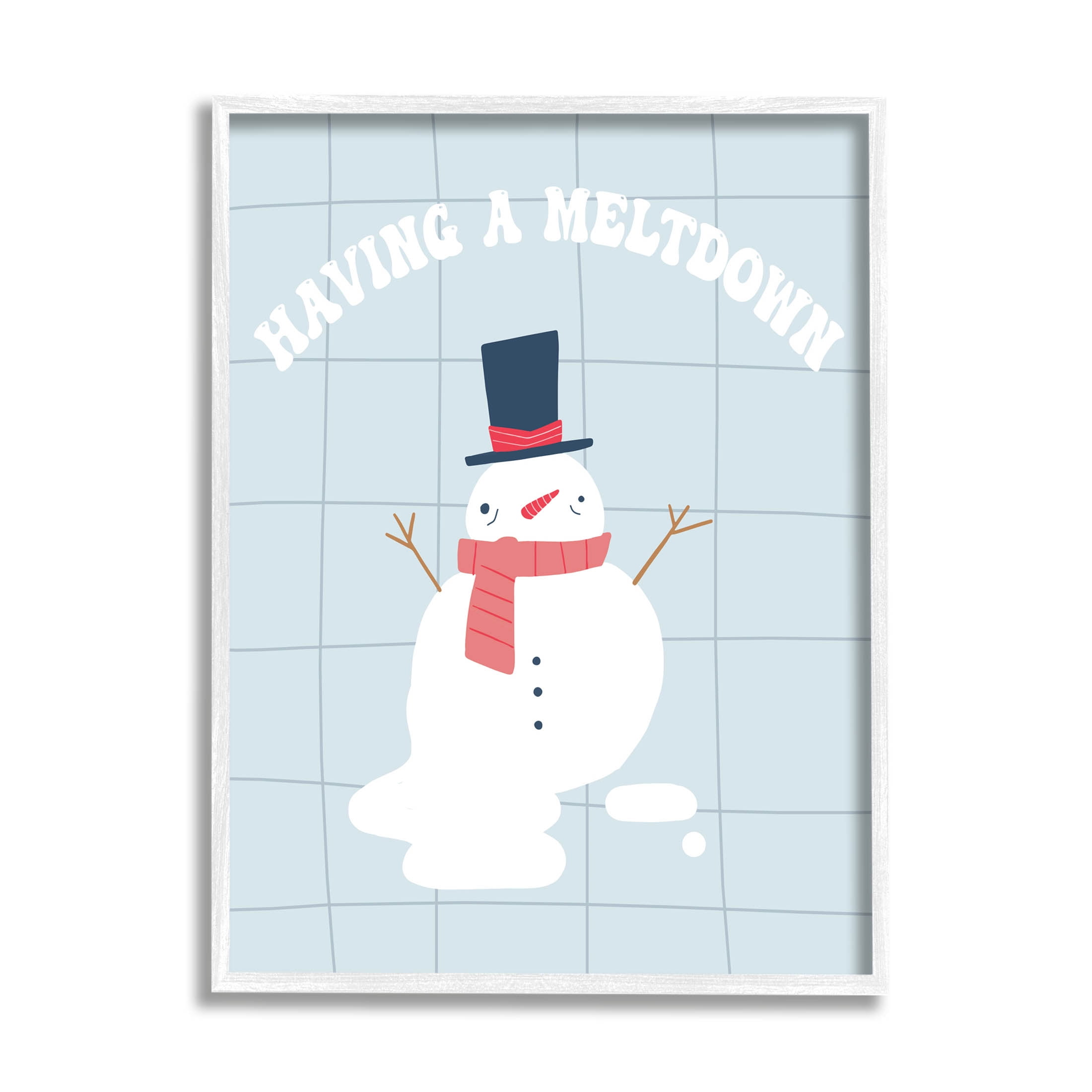 Having A Meltdown Funny Snowman Holiday Graphic Art White Framed Art Print Wall Art