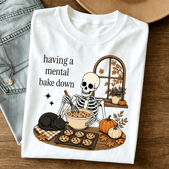 Having A Mental Bake Down Skeleton Baking Cat Fall Halloween Graphic ...