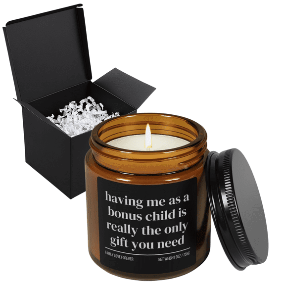 Having Me as a Bonus Child Is Really the Only Gift You Need 9oz Hand-Poured Soy Candle, Gift-Ready from Bonus Child to Bonus Mom or Dad