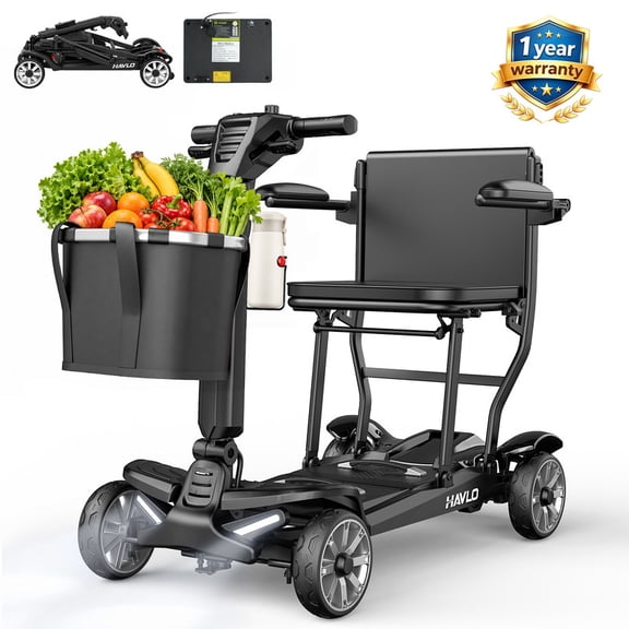 Havlo 37.5 lbs Lightweight Mobility Scooter for Seniors & Adults, Foldable 4-Wheel Travel Scooter with Removable Lithium Battery, 13-Mile Range, 270W Brushless Motor, for Shopping,Cruises,Black