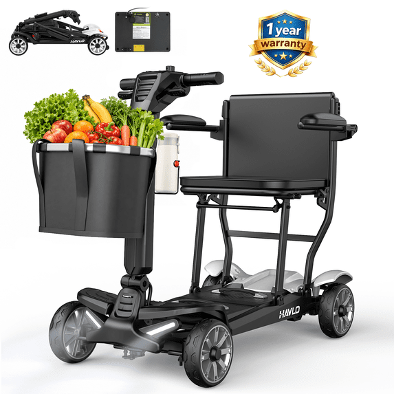 Havlo 37.5 lbs Lightweight Mobility Scooter for Seniors & Adults, Foldable 4-Wheel Travel Scooter with Removable Lithium Battery, 13-Mile Range, 270W Brushless Motor, for Shopping,Cruises,Silver