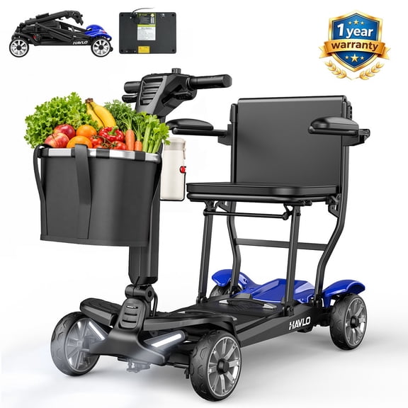 Havlo 37.5 lbs Lightweight Mobility Scooter for Seniors & Adults, Foldable 4-Wheel Travel Scooter with Removable Lithium Battery, 13-Mile Range, 270W Brushless Motor, for Shopping,Cruises,Blue