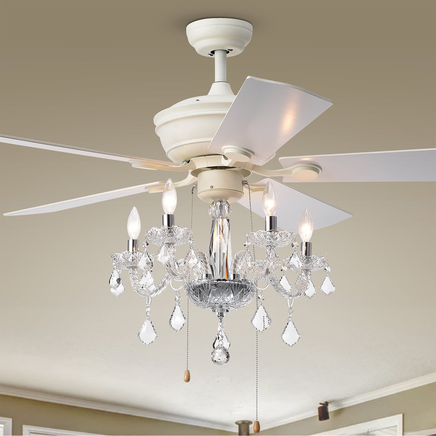 Havorand II 5-light Crystal 5-blade 52-inch White Finish Ceiling