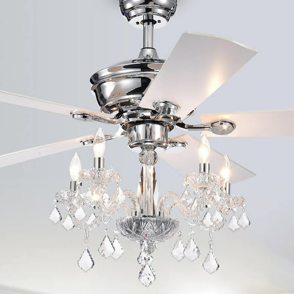 Havorand III 52-Inch 5-light Chrome Lighted Ceiling Fans with Crystal Branched Chandelier (Remote Controlled)