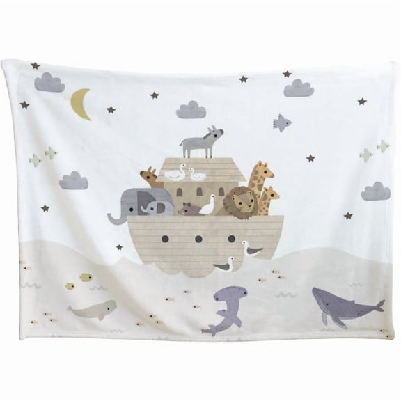 HawSkgFub Noah's Ark Youngsters Blanket | Multi-Color Fantasy Animal Boat Design | 40x50 Inch Flannel Fleece Throw for Youngsters & Youngsters | Soft, Lightweight, All-Season Comfort