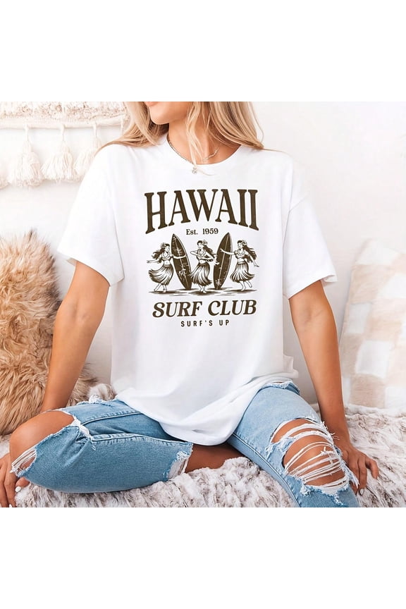 Hawa Surf Club Graphic T-Shirt Est. 1959 Surf’s Up Hula Dancers Surfing Vintage Beach Vation Shirt Retro Tropil Aloha Vibes unisex