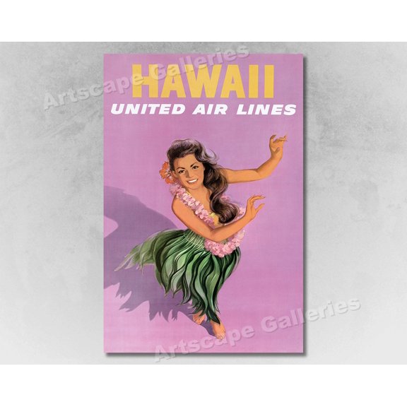 Hawaii 1960s Hula Girl Vintage Style Travel, Unframed Poster