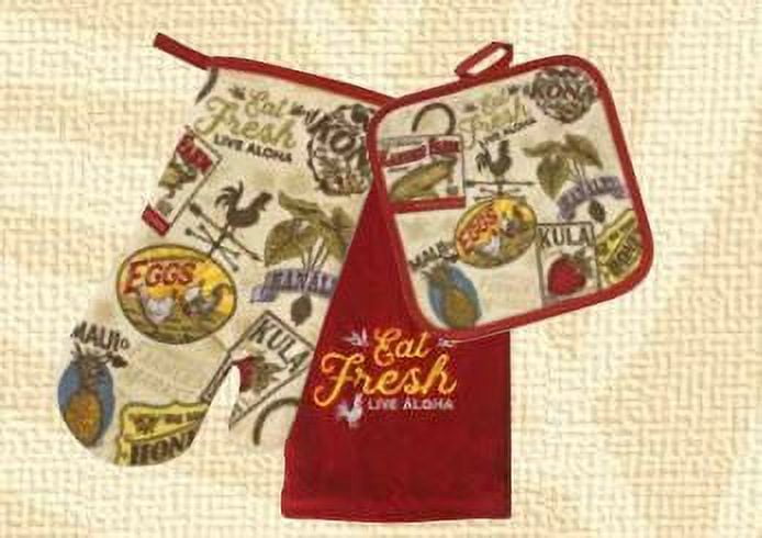 Hawaii 3 Piece Kitchen Set Towel Potholder Oven Mitt Farmers Market