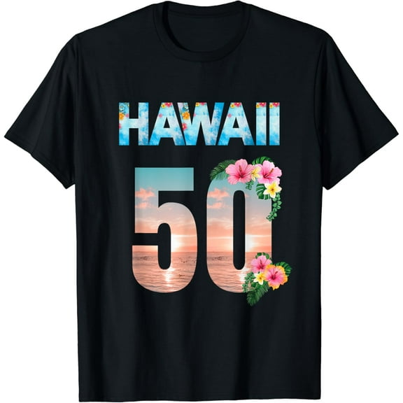 Hawaii 50th Birthday Hawaiian Aloha Beach Hibiscus T-Shirt