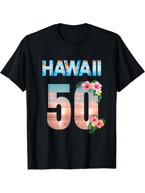 Hawaii 50th Birthday Hawaiian Aloha Beach Hibiscus T-Shirt