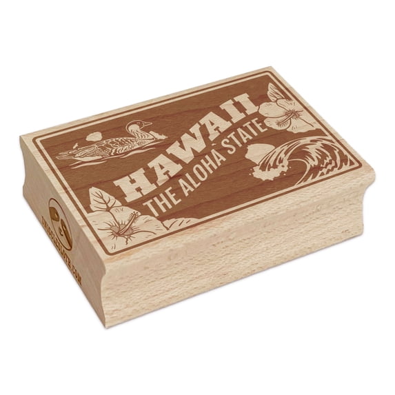 Hawaii Aloha Goose Pua Aloalo Hawaiian United States Rectangle Rubber Stamp Stamping Scrapbooking Crafting - Small 1.7in
