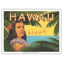 Hawaii Aloha - Hula Girl - Vintage Hawaiian Travel Poster by Kerne Erickson - Master Art Print (Unframed) 9in x 12in