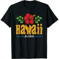 thumbnail image 1 of Hawaii Aloha Red Flower with Amber Text Distressed Print T-Shirt, 1 of 4