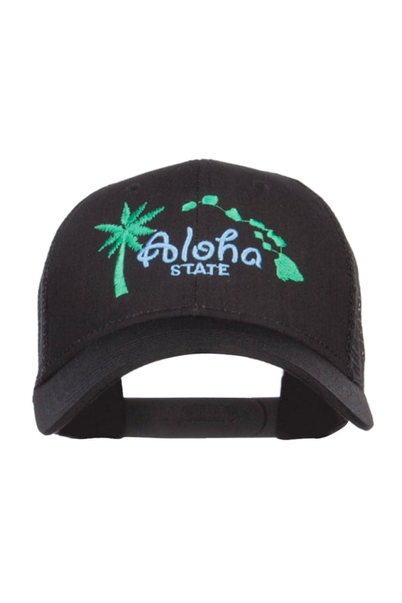 Hawaii Aloha State Embroidered Trucker Cap - Black OSFM