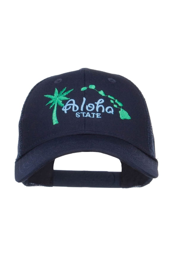 Hawaii Aloha State Embroidered Trucker Cap - Navy OSFM