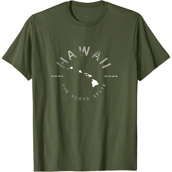 Hawaii Aloha State Graphic Vintage Retro Unisex T-Shirt for Men Women,Military Green Color,Size YXL