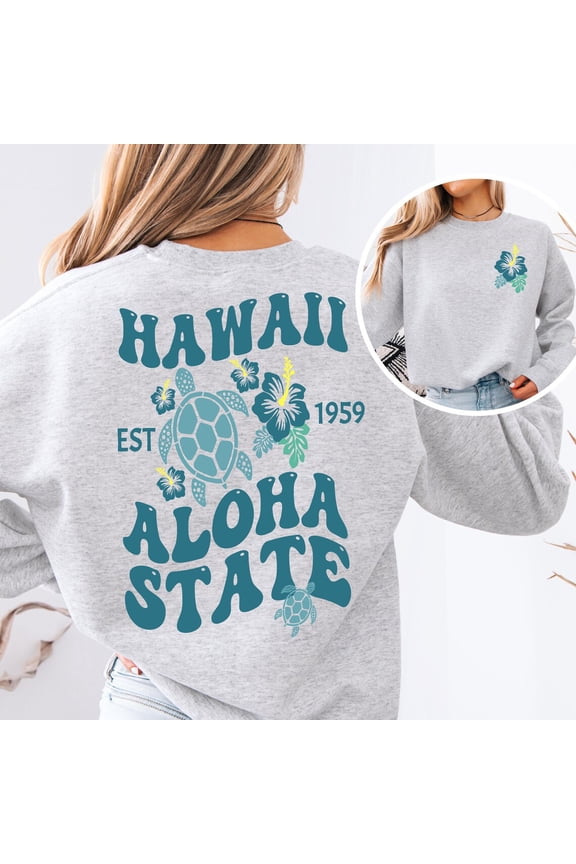 Hawaii Aloha State Sweatshirt,Vintage Turtle Hoodie,Retro Beach Graphic Hoodie,Hawaiian Idea,Hawaii Cozy Pullover,Ocean Sea Life Hoodie, Full size S-5XL