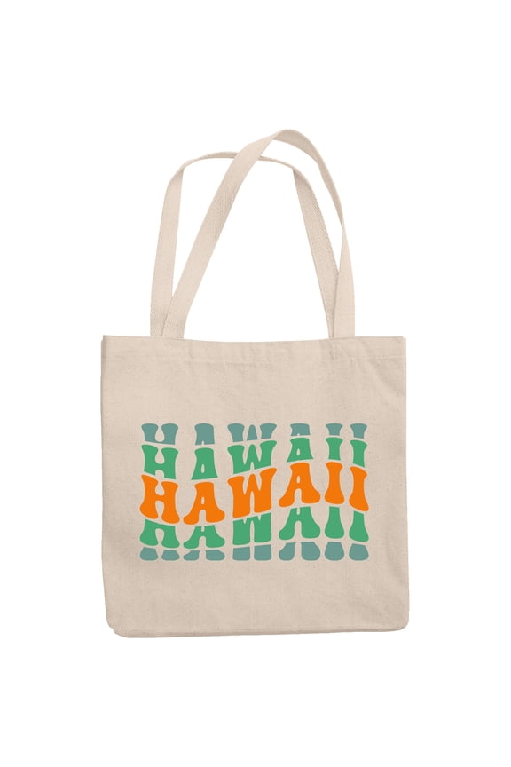 Hawaii, America, US or USA State, Groovy Retro Wavy Text Merch Gift, 12oz Canvas Tote Bag
