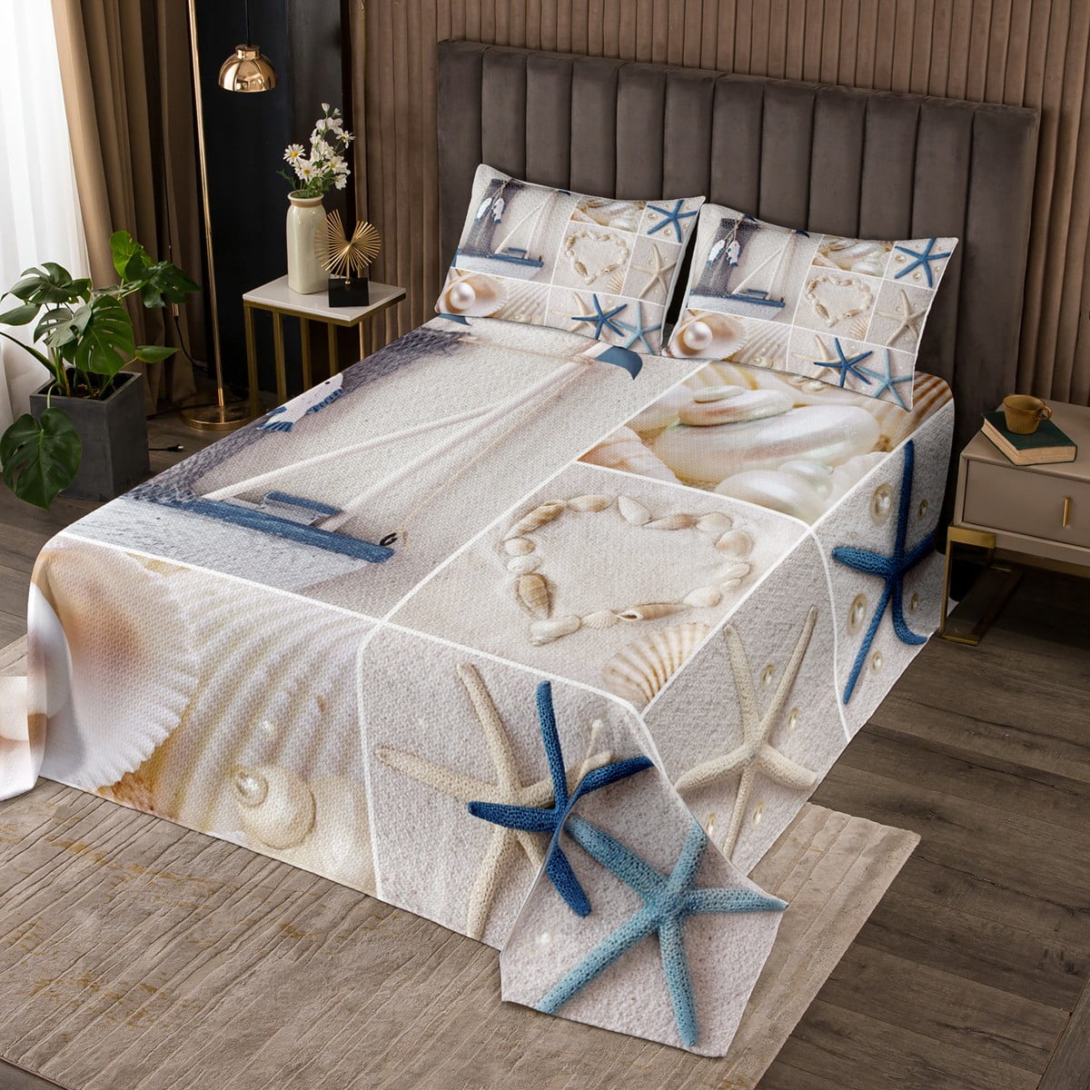 Hawaii Beach Decor Quilt Set Patchwork Starfish Bedspread Set for Women ...