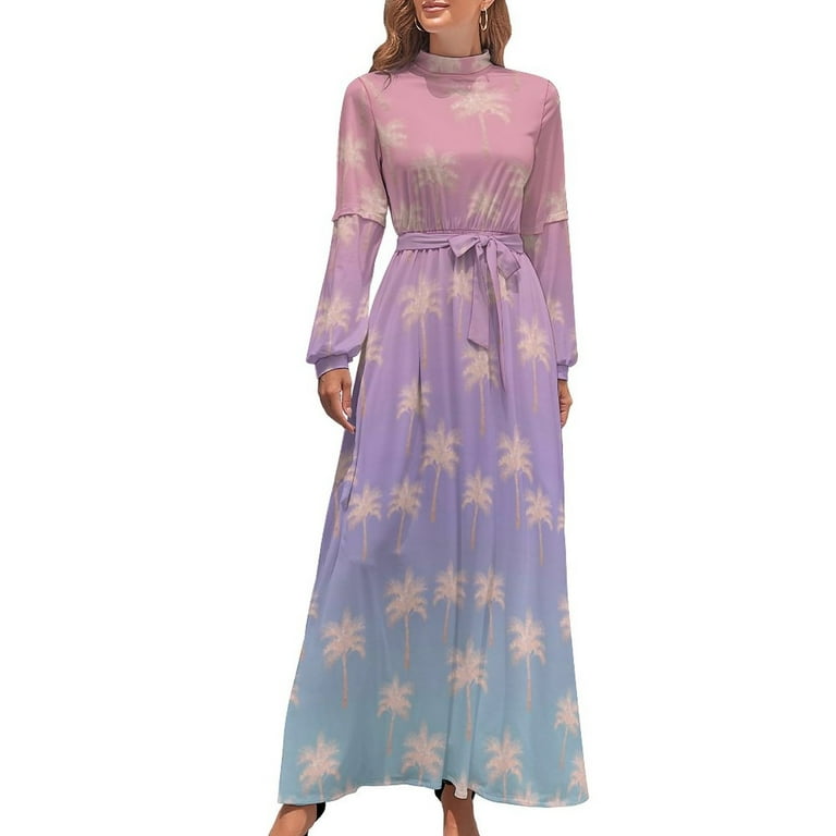 Hawaii Beach Dress Palm Tree Pirnt Sexy Fashion Maxi Dress High