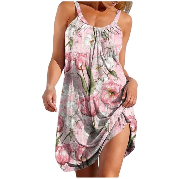 Hawaii Beach Dresses for Women Sleeveless Crew Neck Tank Dress Cover Ups for Bathing Suits Loose Fit Lightweight Mini Dress 2026 Summer Beach Vacation Outfits