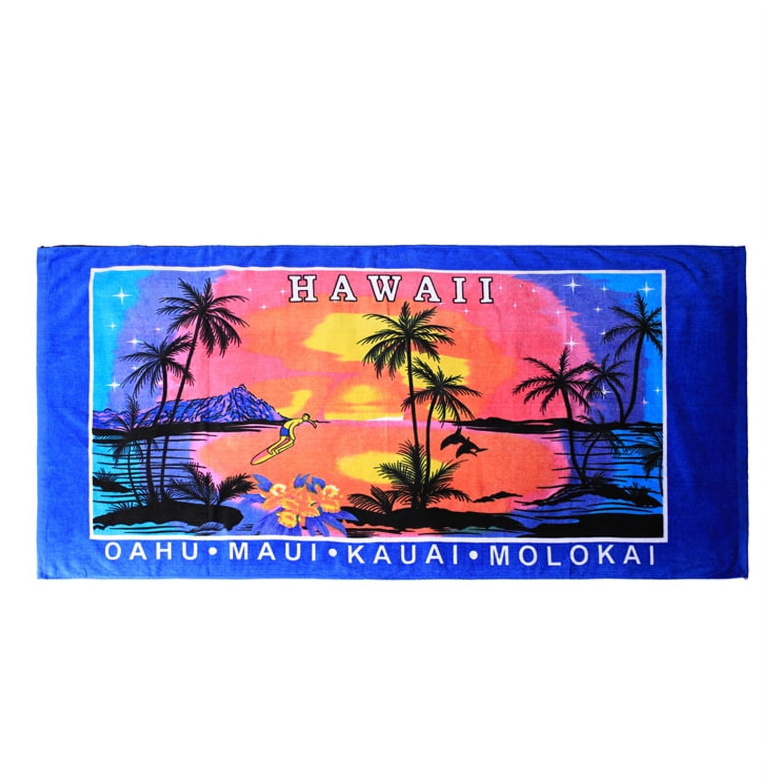 Hawaii Beach Towel 100 Cotton 60x30 Blue Palms Sunset Surfer Diamond Head