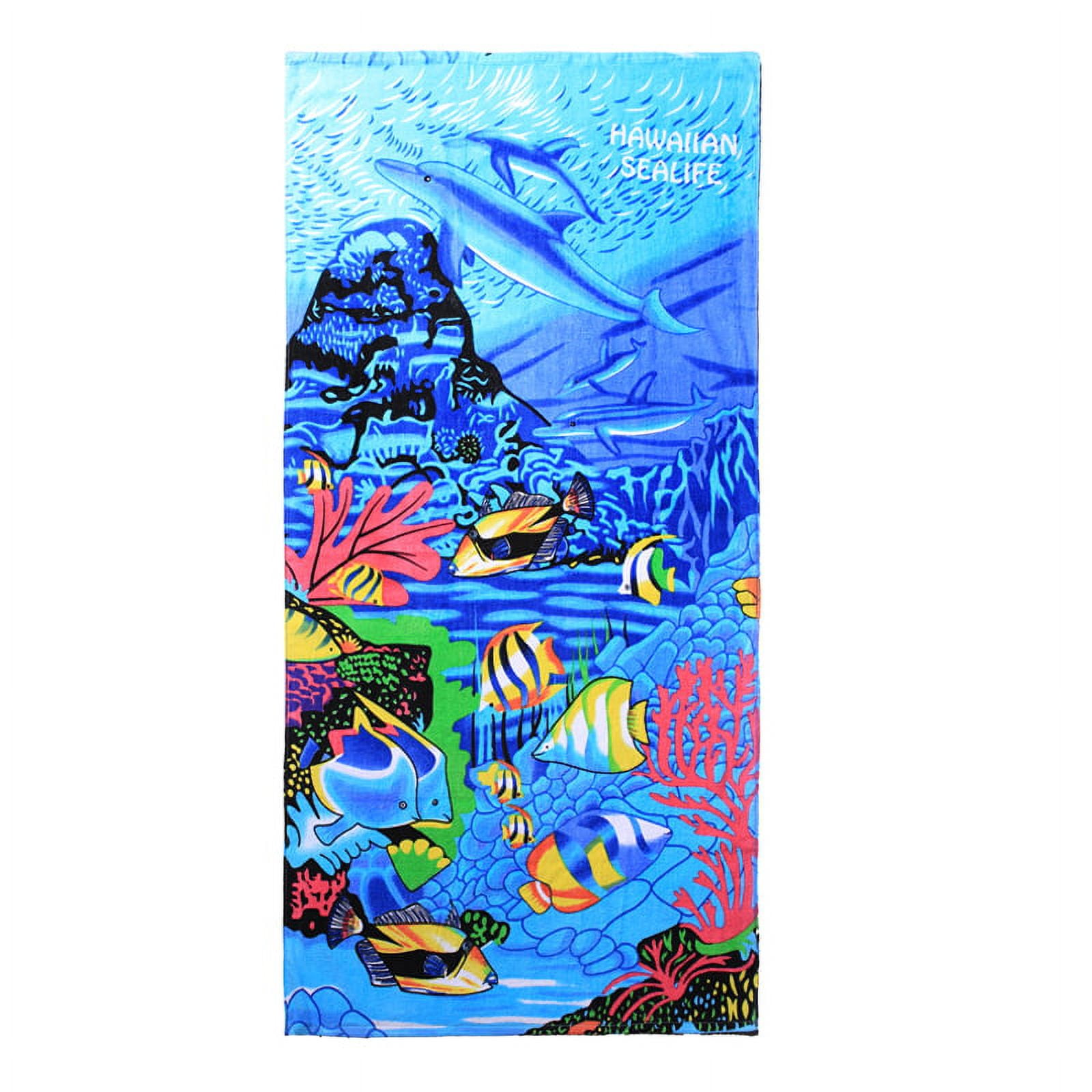 Hawaii Beach Towel 100% Cotton 60x30 Blue Sealife Fish Coral Dolphin ...