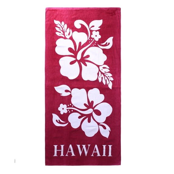 Hawaii Beach Towel 100% Cotton 60x30 Red Double White Giant Hibiscus Floral