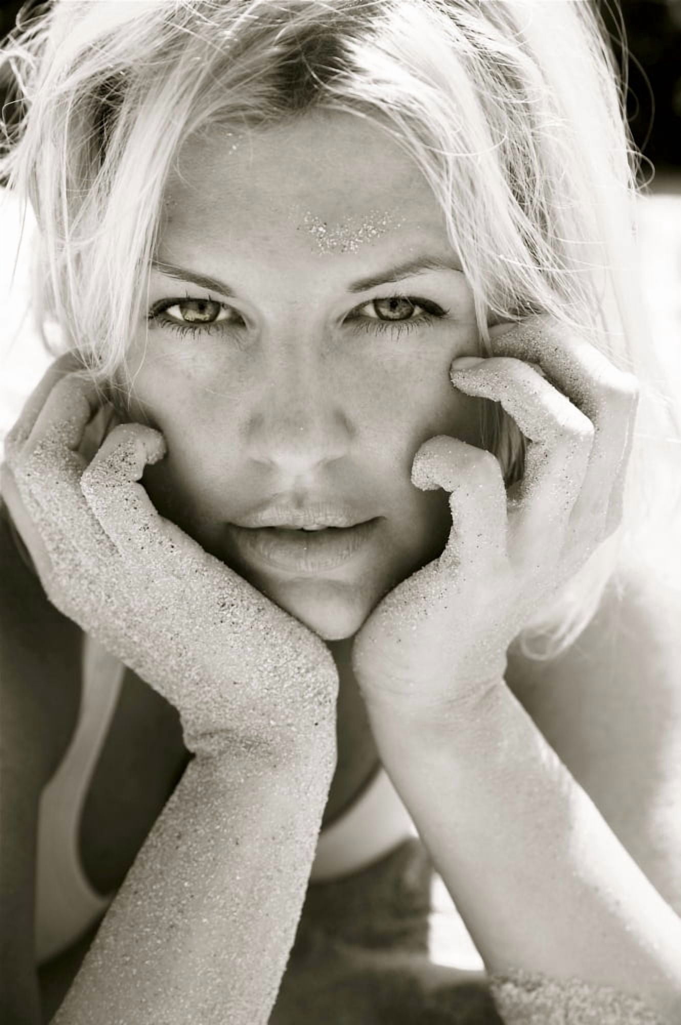 Hawaii Big Island Beautiful Blond Woman Covered In Sand Black And White Canvas Art - Kicka Witte Design Pics (22 x 34)